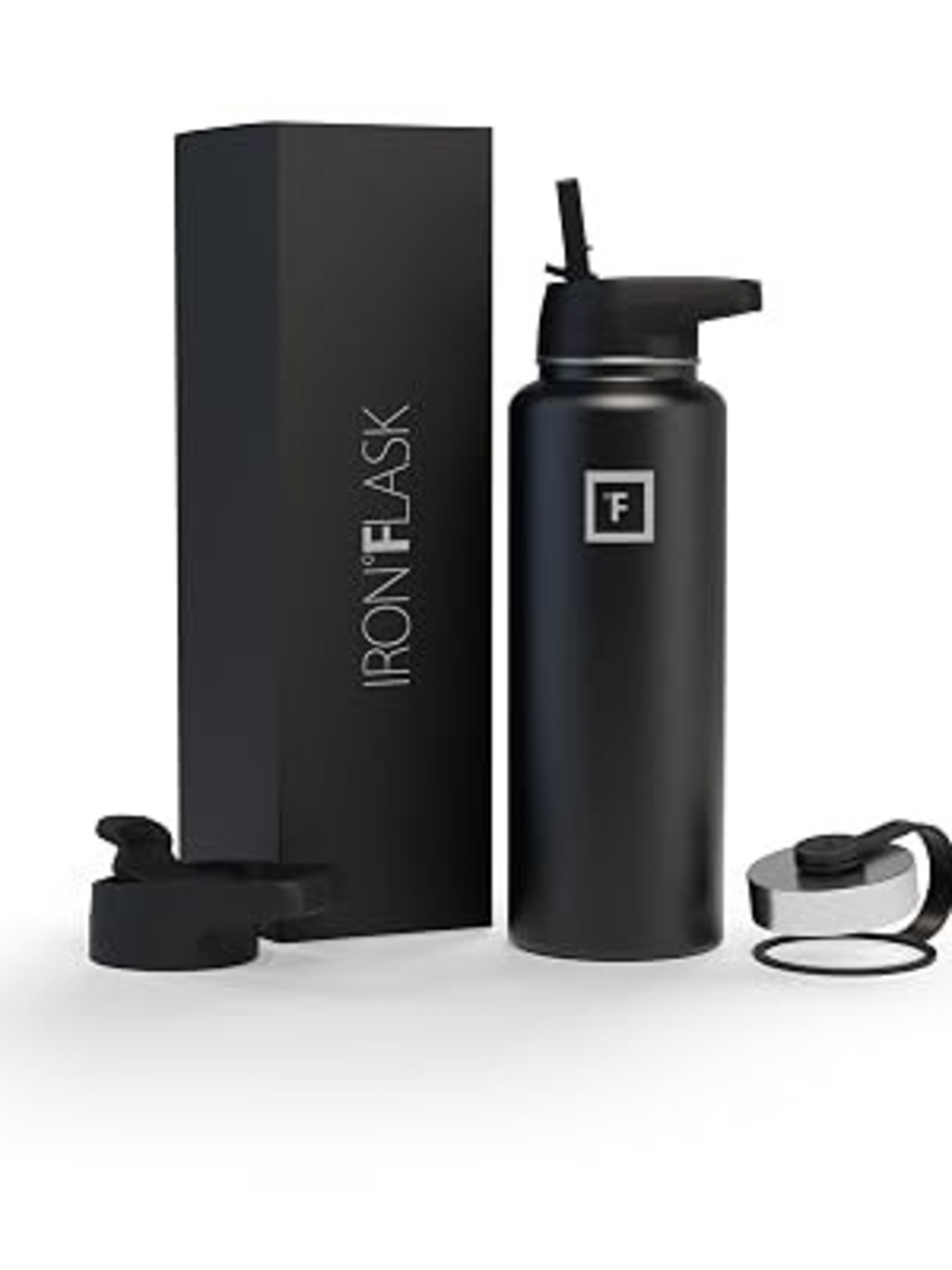 Black Stainless Steel Water Bottle - Leakproof Straw Cap